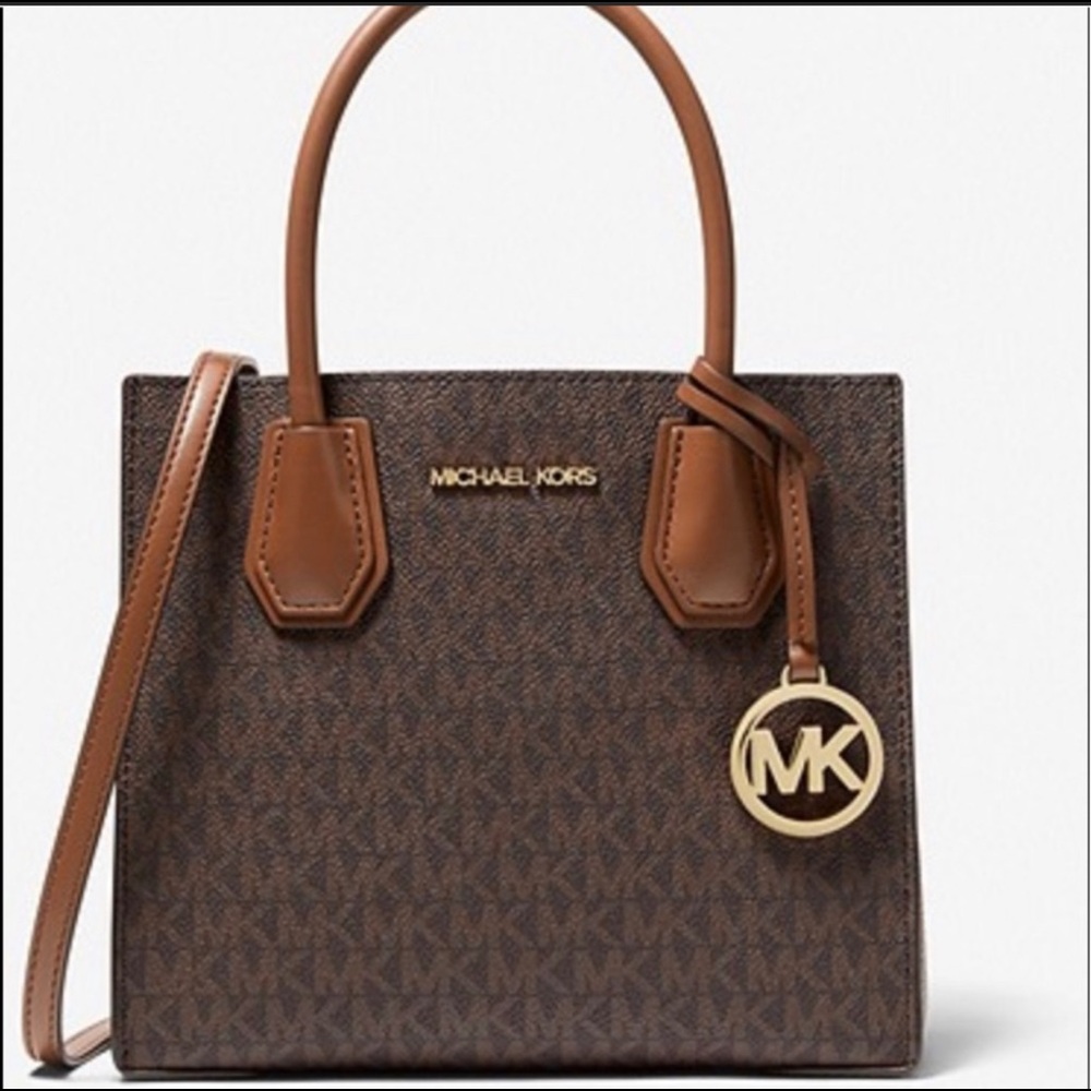 Michael Kors Mercer Medium Mk Signature PVC Leather Satchel Crossbody Bag, Purse